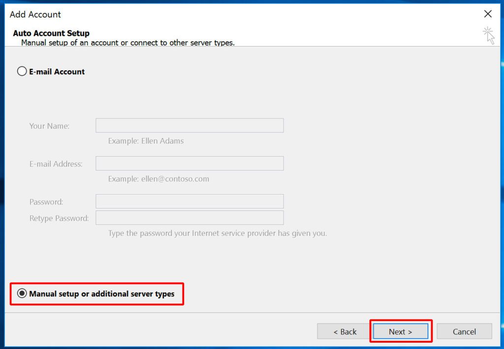 Outlook 2016 POP3 set up - step two